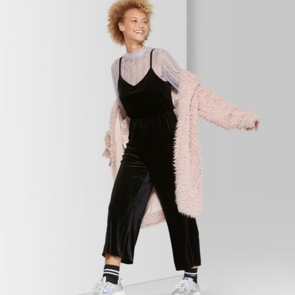 {Wild Fable} Black Velvet Spaghetti Strap V-Neck Jumpsuit - Picture 2 of 2